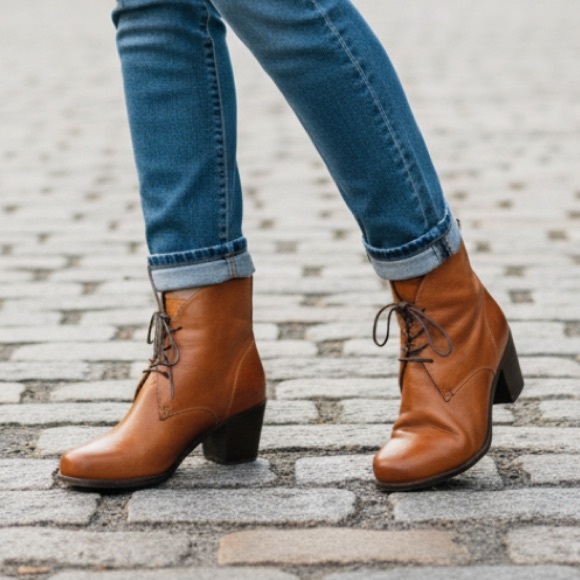 Frye Shoes - Frye Kendall Chukka Real Cognac Brown Leather Short Lace Up Heeled Ankle Boots